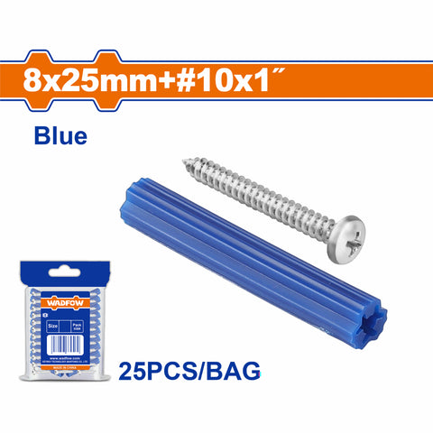[SKUIMG]WXTQ931|TACOS DE PLASTICO DE ANCLAJE AZUL Y TORNILLOS