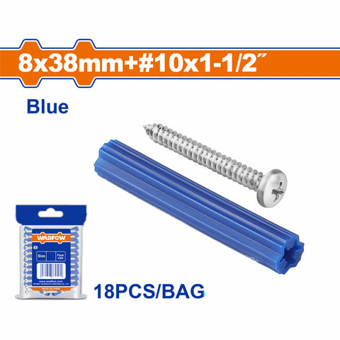 [SKUIMG]WXTQ932|WXTQ932.jpg|TACOS DE PLASTICO DE ANCLAJE AZUL Y TORNILLOS