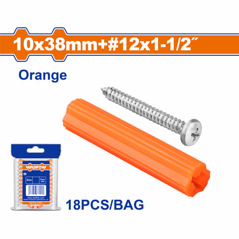 [SKUIMG]WXTQ942|TACOS DE PLASTICO DE ANCLAJE NARANJA Y TORNILLOS.