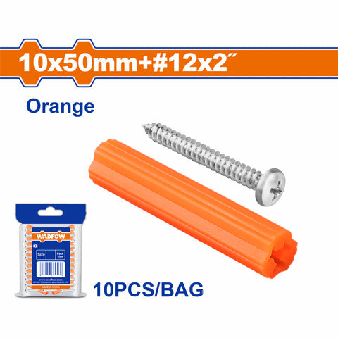 [SKUIMG]WXTQ943|WXTQ943.jpg|TACOS DE PLASTICO DE ANCLAJE NARANJA Y TORNILLOS.
