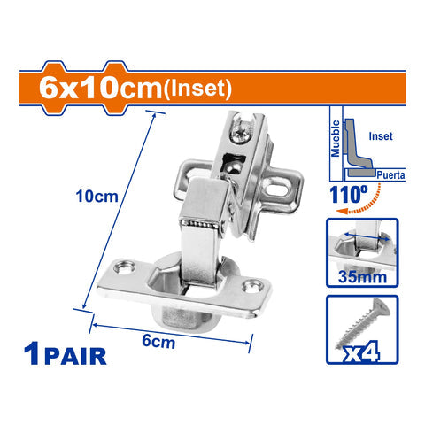 [SKUIMG]WYD1903|BISAGRAS OCULTAS 110o EMPOTRADAS 6X10CM. AUTO CIERRE. INCLUYE 4 TORNILLOS. VIENE EN PAR.
