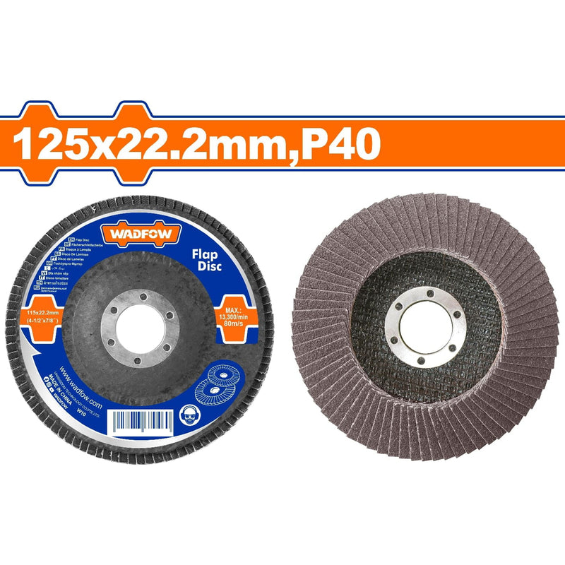 [SKUIMG]WYL2301|DISCOS FLAP DE LIJA LAMINADO P40. ADECUADO PARA ACERO ALTO, FUNDIDO Y CHAPA.