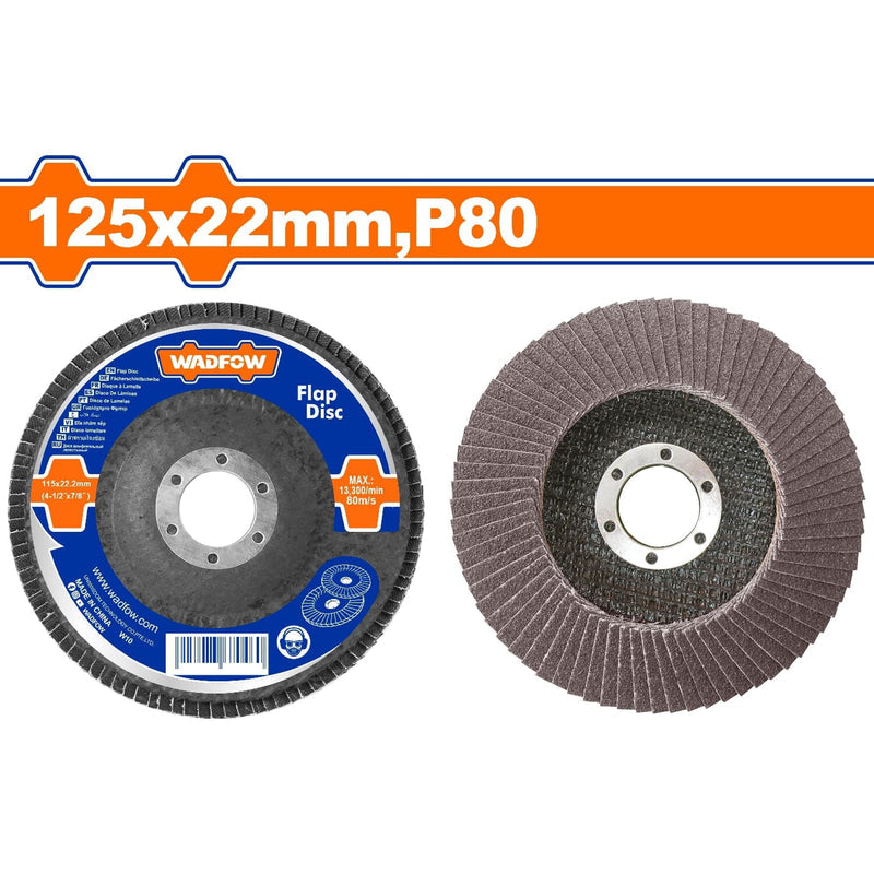 [SKUIMG]WYL2303|DISCOS FLAP DE LIJA LAMINADO DE 125X22MM. ADECUADO PARA ACERO ALTO, FUNDIDO Y CHAPA. P80