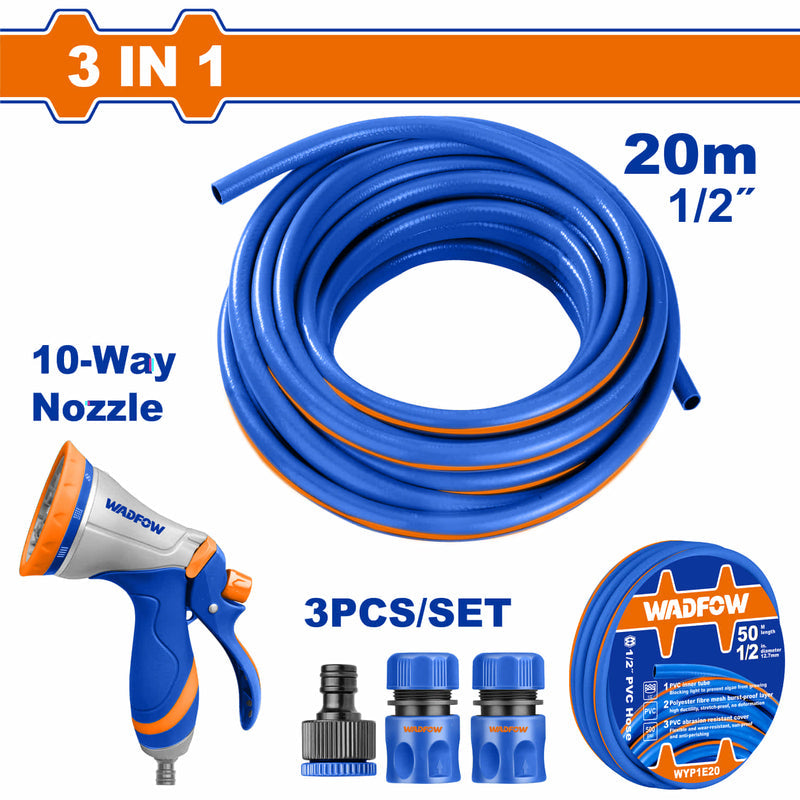 [SKUIMG]WYP1E203|WYP1E203.jpg|MANGUERA AGUA 1/2" JARDIN DE PVC 65 PIES (20MTS) CON CONECTORES Y BOQU