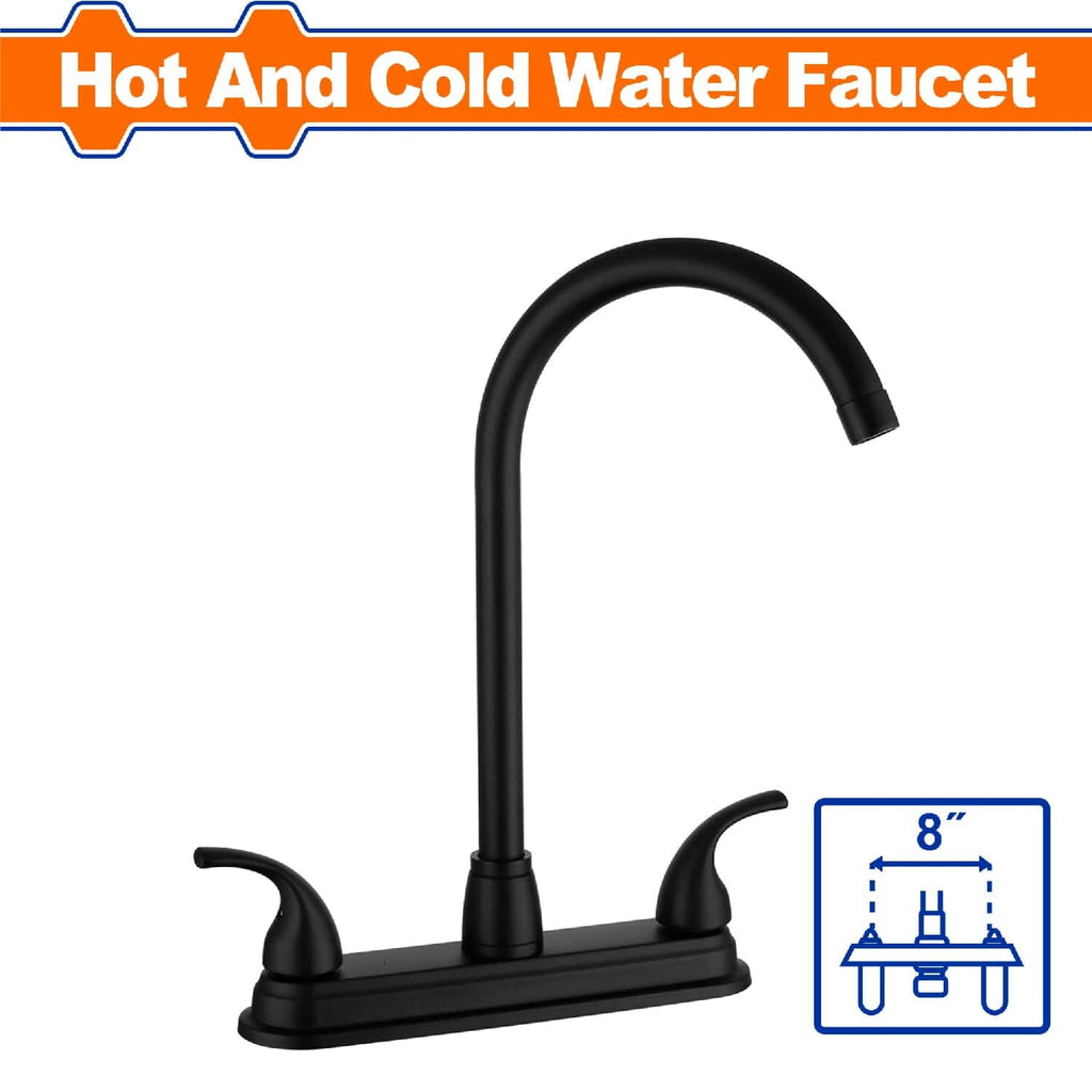 [SKUIMG]WZD1531|LLAVE DE FREGADOR DE 8¨ CON CUELLO ALTO PARA AGUA FRÍA Y CALIENTE. ACABADO NEGRO MATE. LATÓN+ZINC