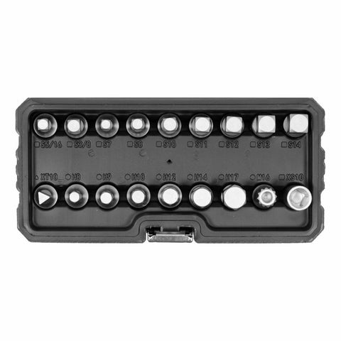 [SKUIMG]YT-05991|JUEGO DE DADOS SOCKETS. LLAVES DE DRENAJE. TAPON DE ACEITE. MATERIAL 50BV30. SET DE 18 DE PIEZAS.