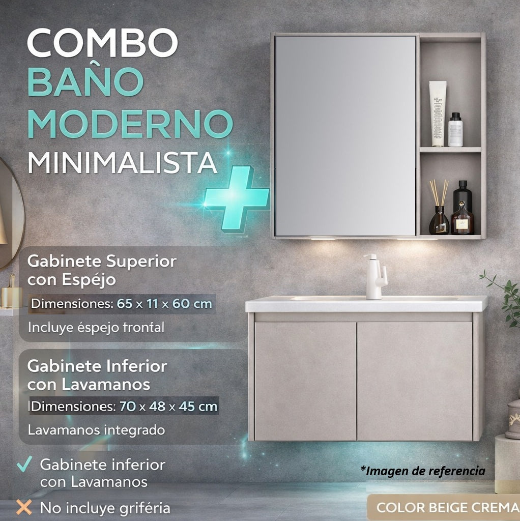 [SKUIMG]COMBO-GABINETE01|combo-gabinete01.jpg|Combo Gabinete de Baño Moderno con Espejo y Lavamanos – Set Completo color Beige Crema
